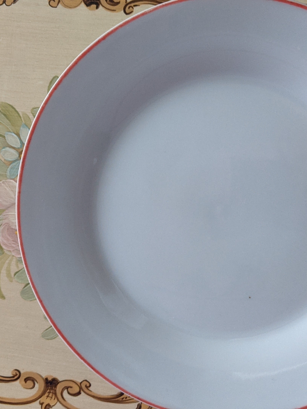 Classic White Ceramic Salad/Desert Medium Size Plate with Coral Rim